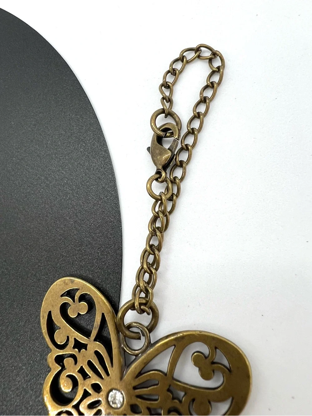 Antique Bronze Butterfly Skeleton Key Rhinestone Purse Charm Bag Pendant